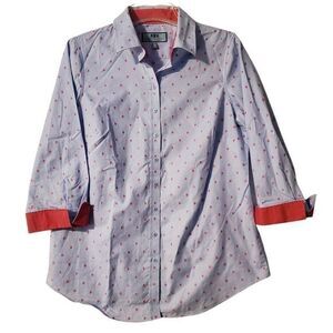 Hawes & Curtis Semi fitted 3/4‎ sleeve shirt Blue Pink Polka Dot US Size 8
